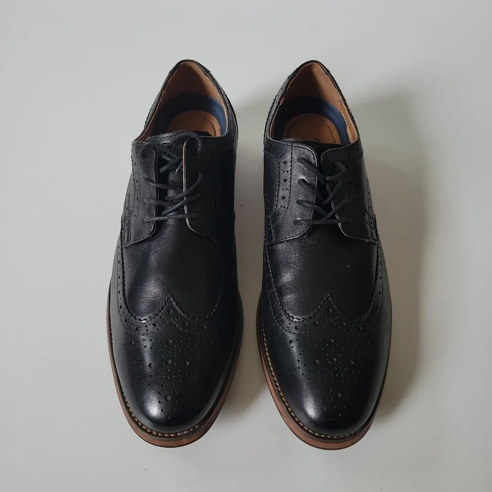 Vintage Florsheim Full Wingtip Brogue Oxford 10D Black‎ Leather Spectators 11960